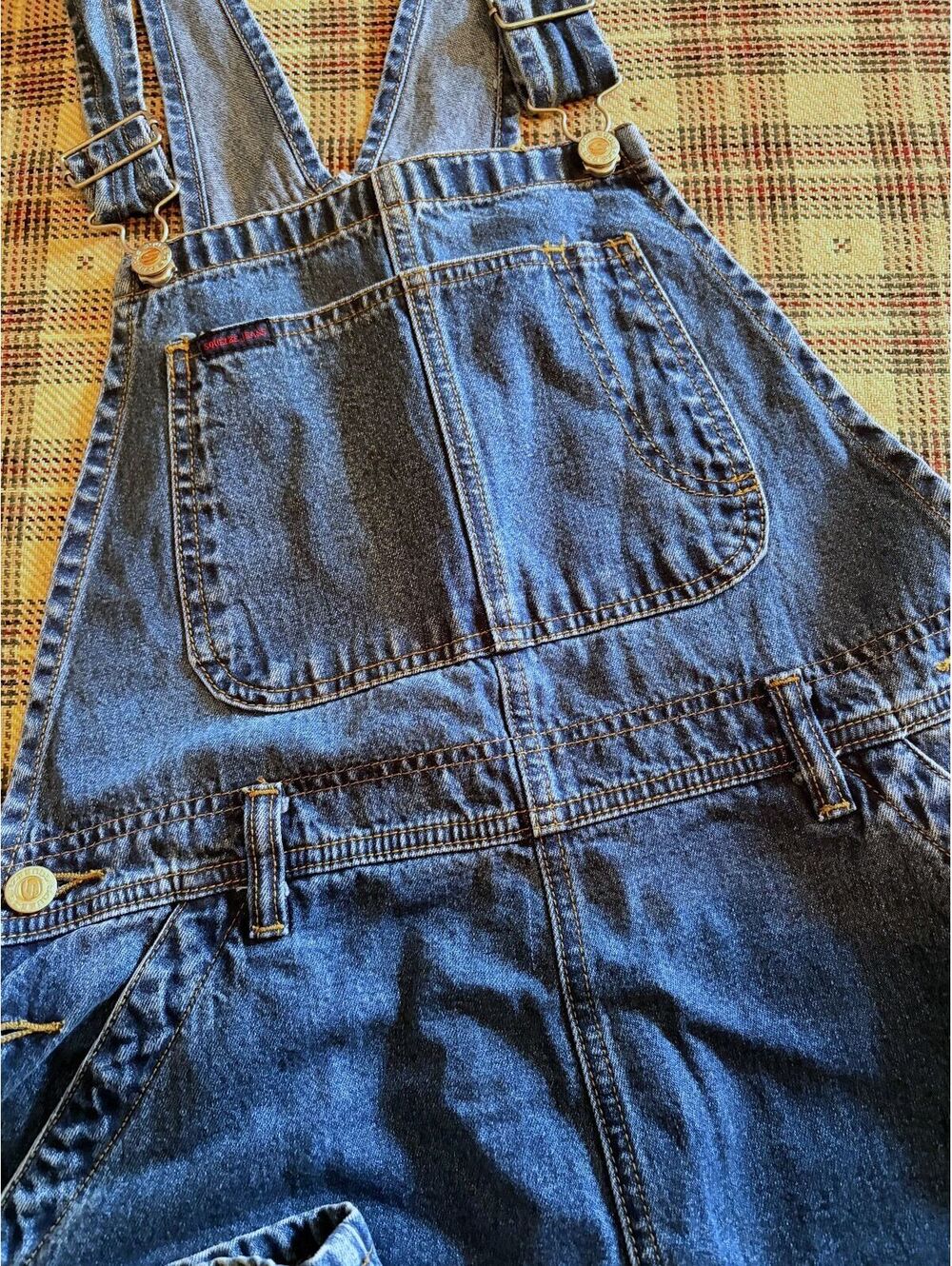 Vintage NWT Squeeze Jeans Blue Denim Flared Overalls Women's Large